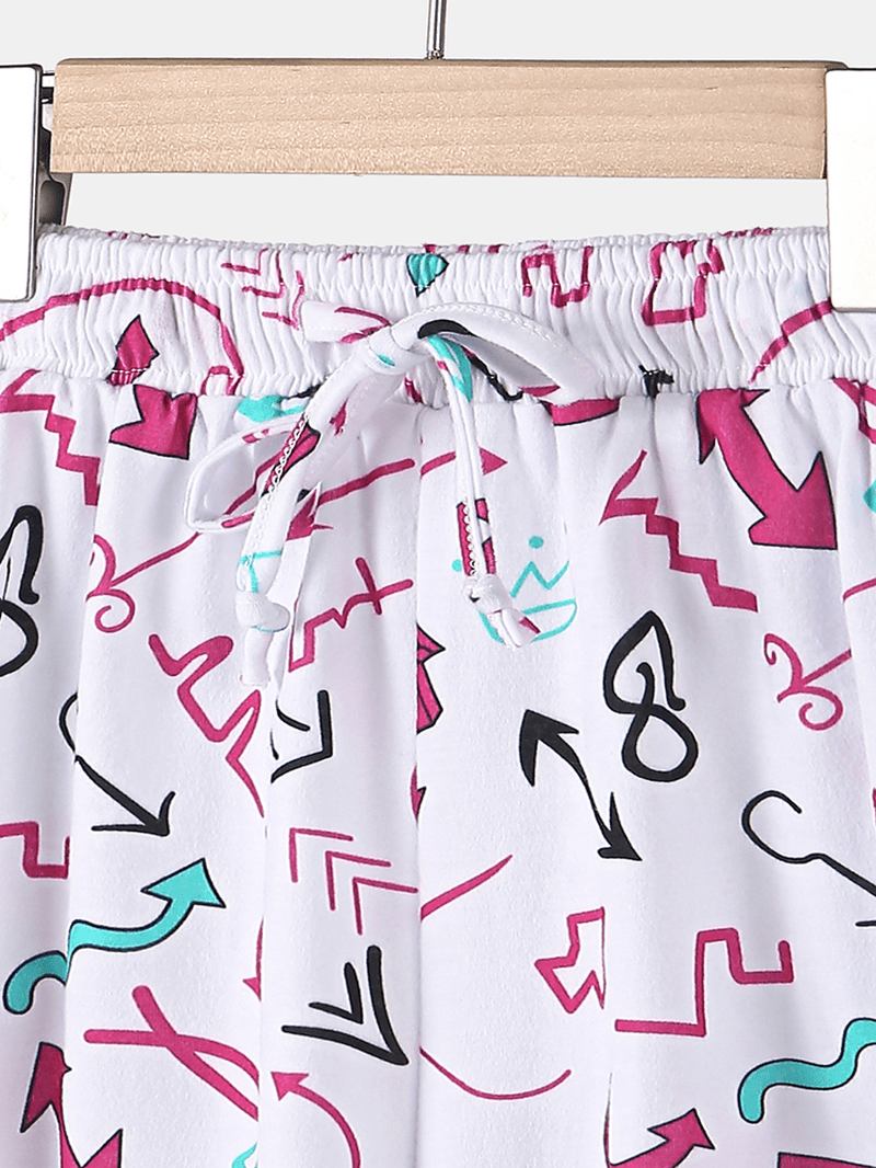 Plus Size Dame Graffiti Med Trykk Kortermet Snøring Fritids Pyjamas Set