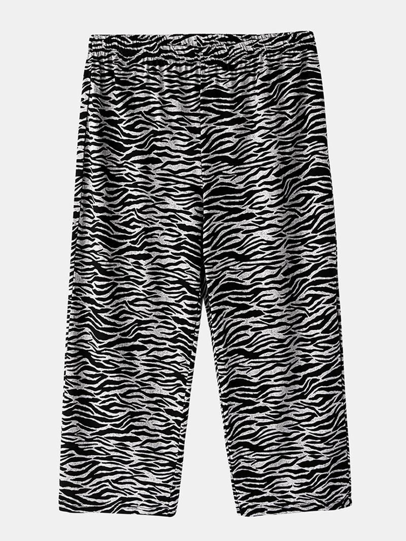 Plus Size Kvinner Hjem Bomull Zebra Med Trykk V-hals Kortermet Pyjamas Set