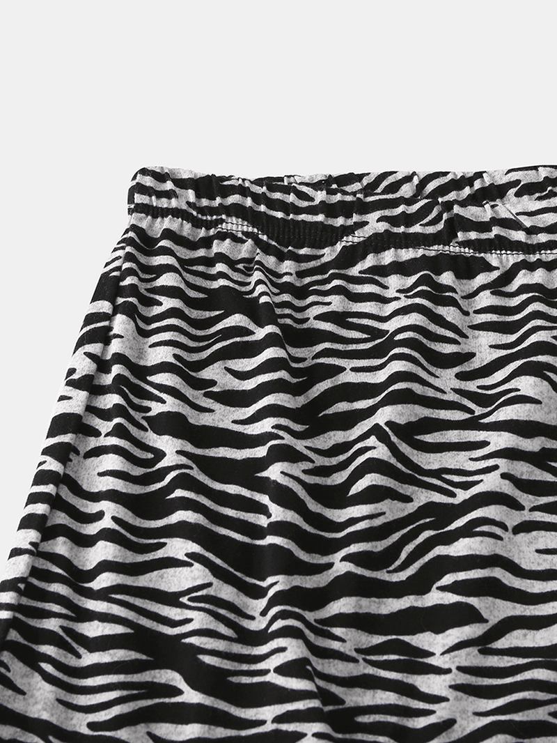 Plus Size Kvinner Hjem Bomull Zebra Med Trykk V-hals Kortermet Pyjamas Set