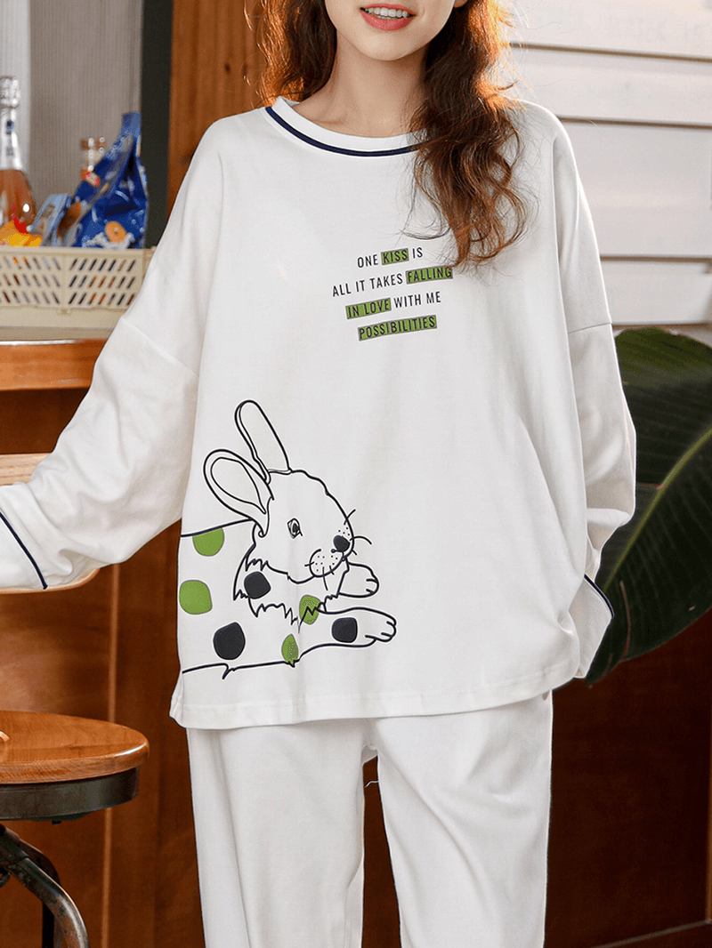 Plus Size Kvinner Tegneserie Animal Med Trykk Rutete Bukser Hjem Fritids Pyjamas Sett