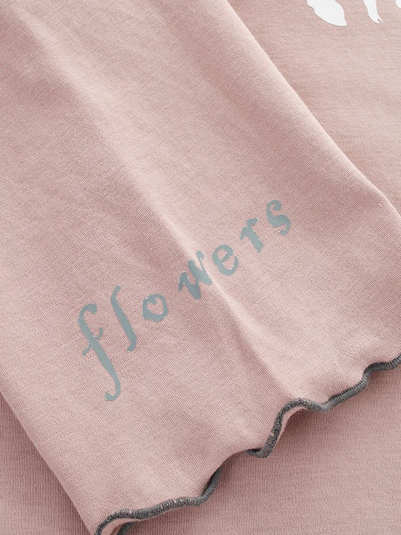 Pluss Størrelse Kvinner Blomster & Letter Med Trykk V-hals Langermet Home Fritids Pyjamas Set