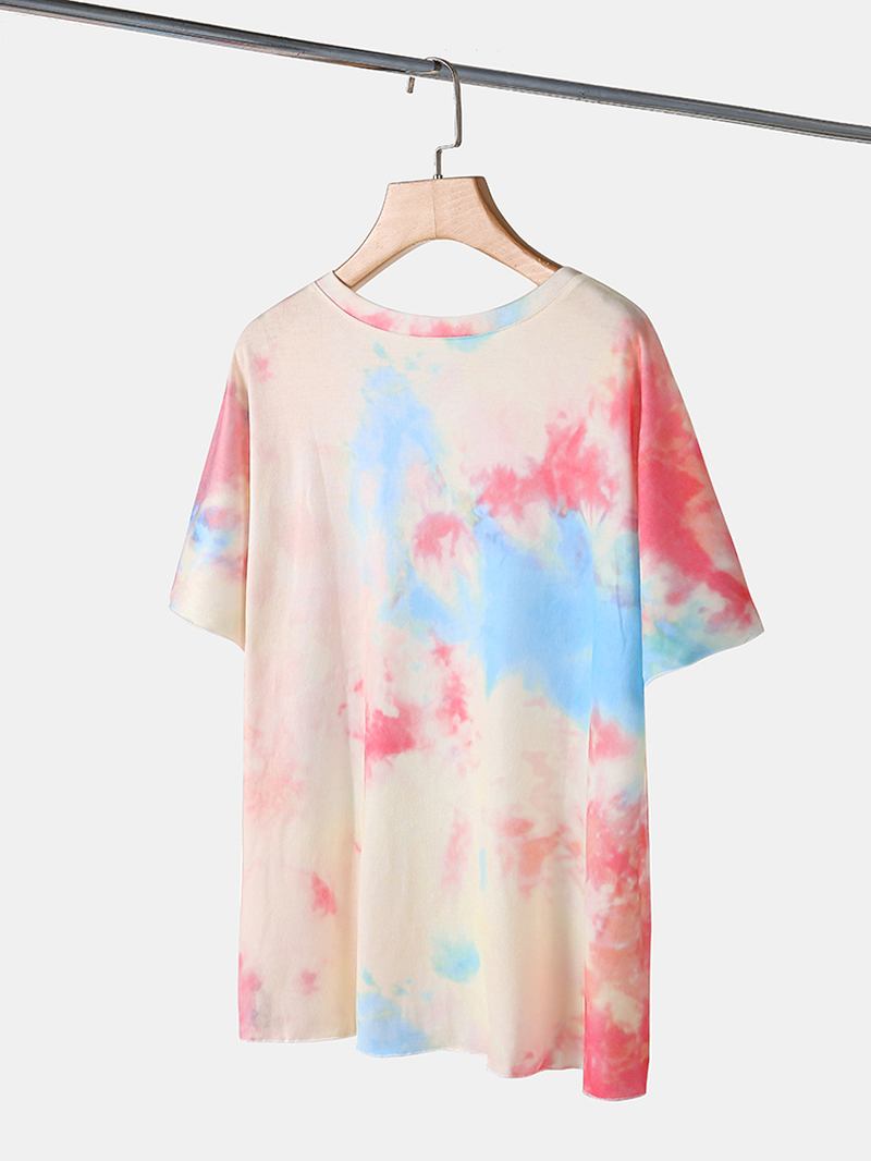 Pluss Størrelse Kvinner Tie-dye Kortermet Snøring Uformelt Pyjamassett