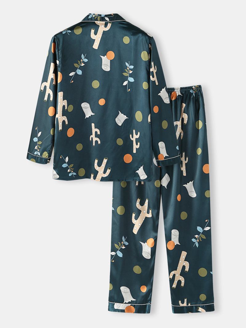 Polka Dot Plant Med Trykk Loose Fit Langermet Revere Collar Home Lounge Pyjamas Med Lomme