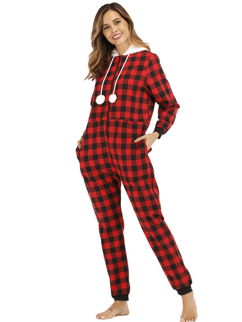 Stripete Gitter Hette Langermet Med Lomme Onesie Pyjamassett