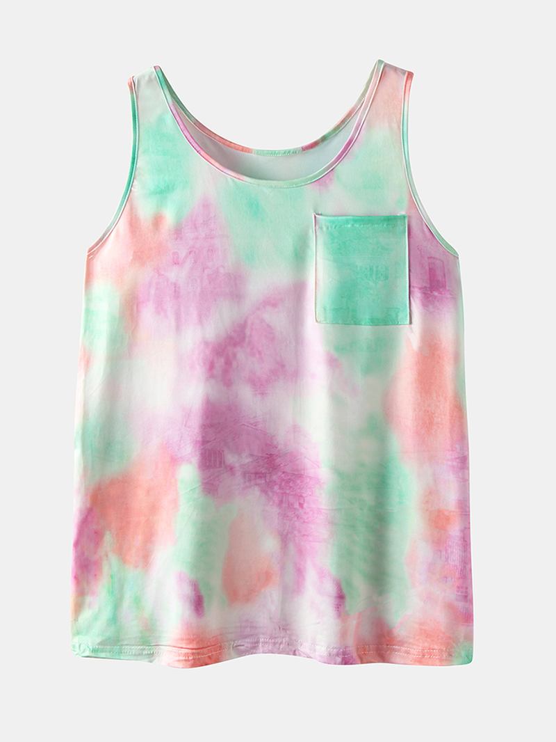 Tie Dye Med Trykk Sports Loungewear Set Tank Top Beam Feet Ermeløse Todelt Sett