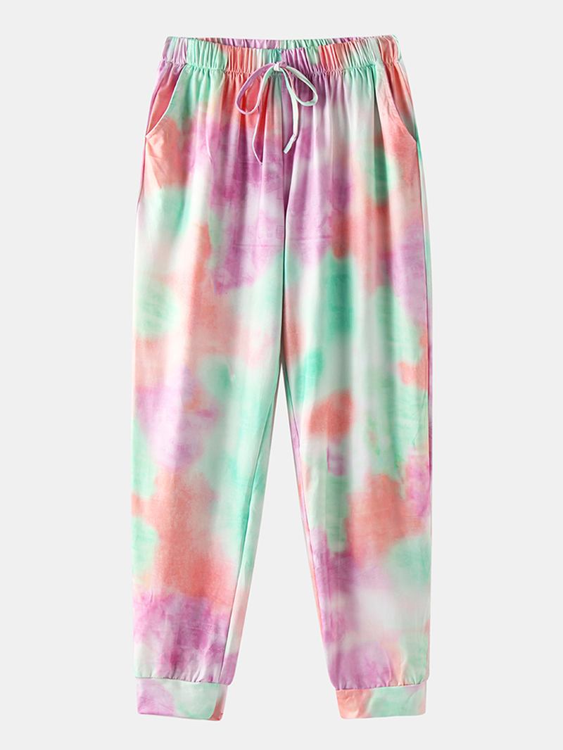 Tie Dye Med Trykk Sports Loungewear Set Tank Top Beam Feet Ermeløse Todelt Sett