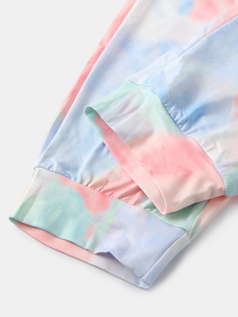 Tie Dye Med Trykk Sports Loungewear Set Tank Top Beam Feet Ermeløse Todelt Sett