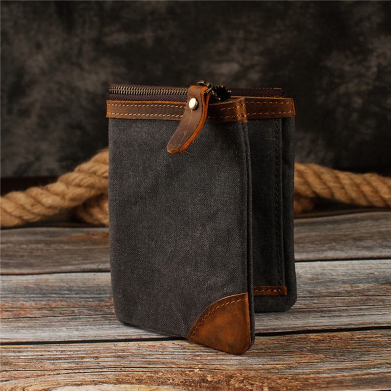 Canvas Vintage Lommebok Bifold 8 Card Slot Myntpung For Menn