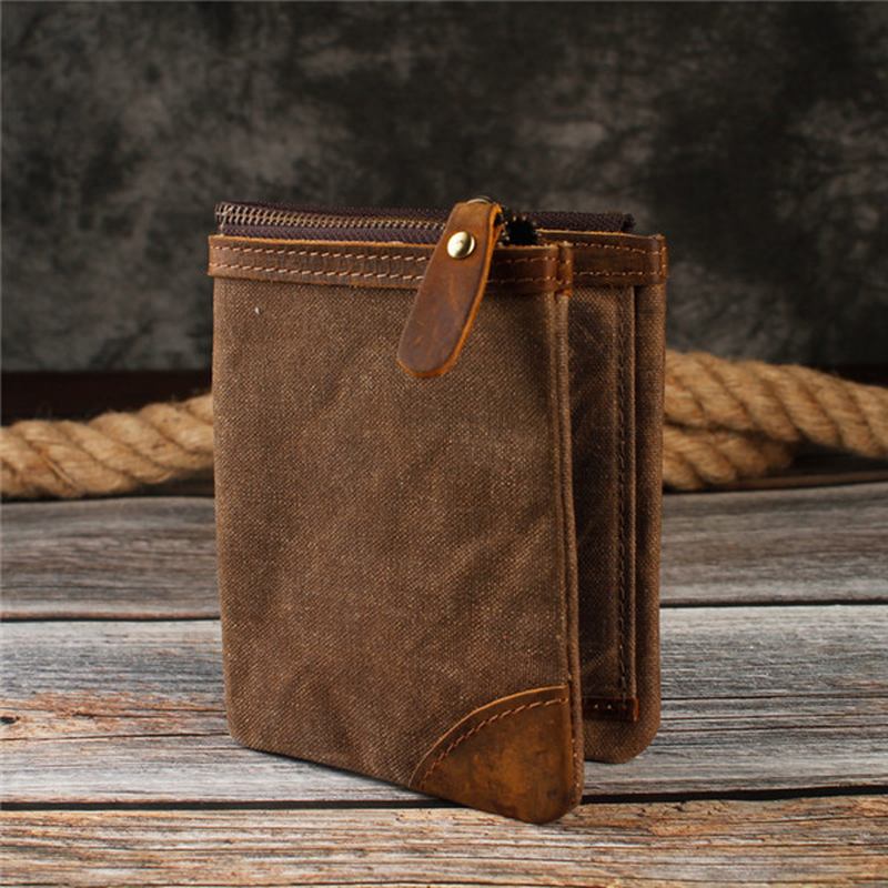 Canvas Vintage Lommebok Bifold 8 Card Slot Myntpung For Menn