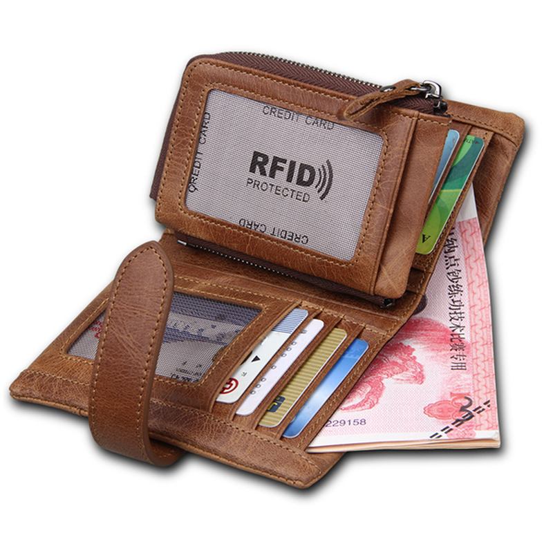 Herre Blocking Secure Wallet Leather Short Trifold Wallet Med Avtakbar Myntveske