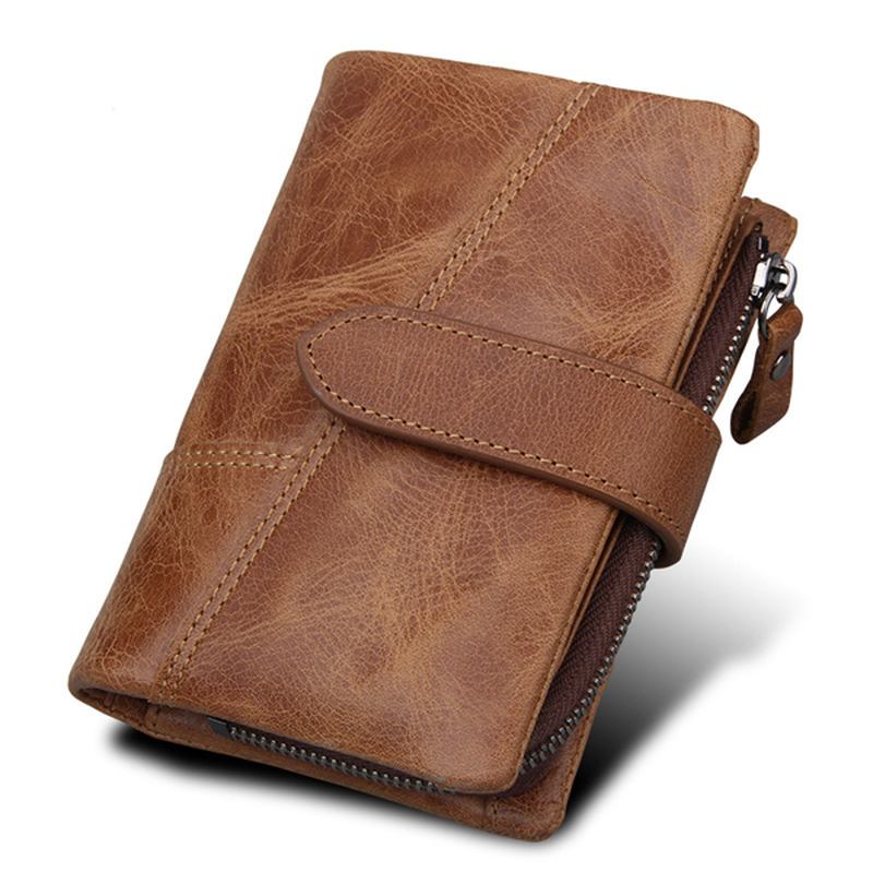 Herre Blocking Secure Wallet Leather Short Trifold Wallet Med Avtakbar Myntveske