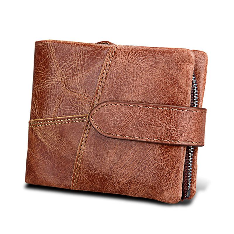 Herre Blocking Secure Wallet Leather Short Trifold Wallet Med Avtakbar Myntveske