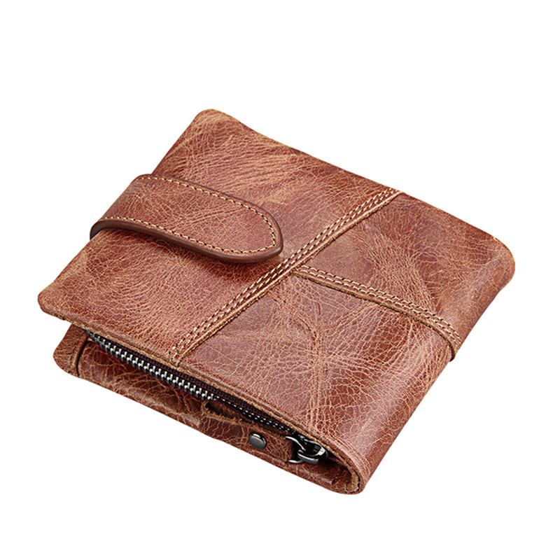 Herre Blocking Secure Wallet Leather Short Trifold Wallet Med Avtakbar Myntveske