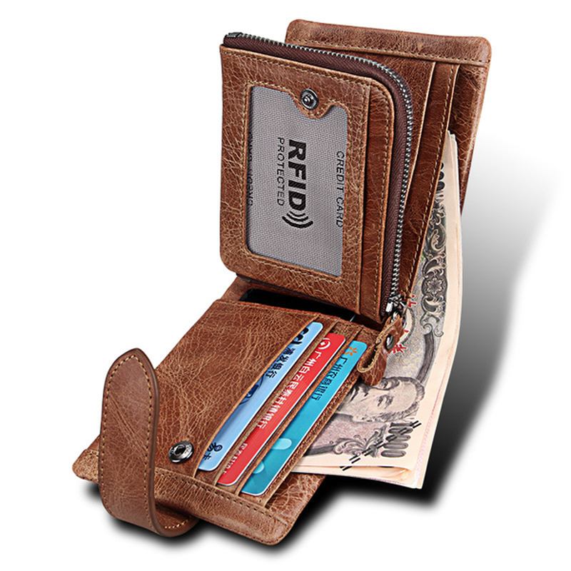 Herre Blocking Secure Wallet Leather Short Trifold Wallet Med Avtakbar Myntveske