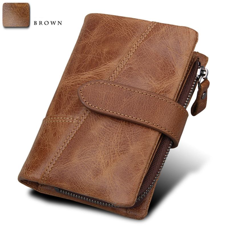 Herre Blocking Secure Wallet Leather Short Trifold Wallet Med Avtakbar Myntveske