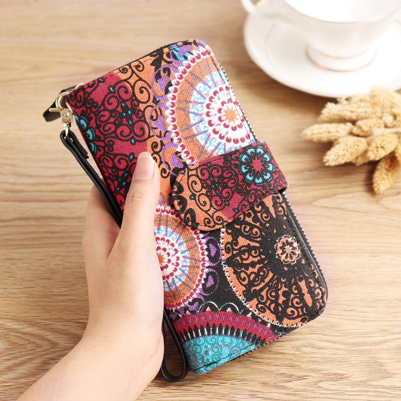 Kvinner Canvas Bohemian Long Wallet Muti-slot