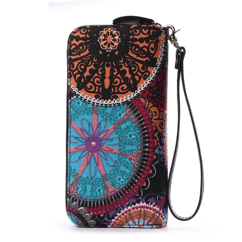 Kvinner Canvas Bohemian Long Wallet Muti-slot