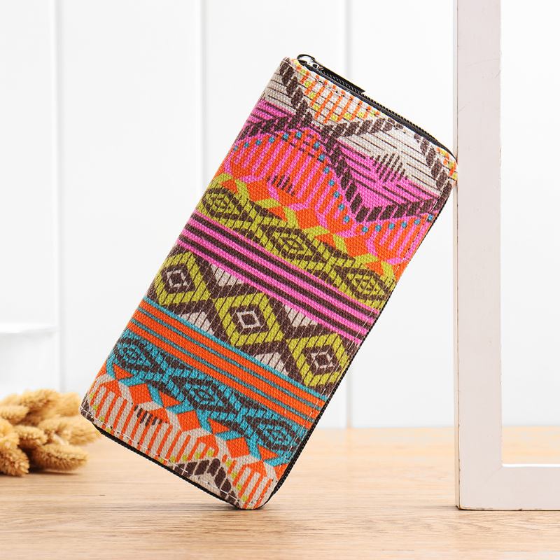 Kvinner Canvas Bohemian Long Wallet National Phone Purse