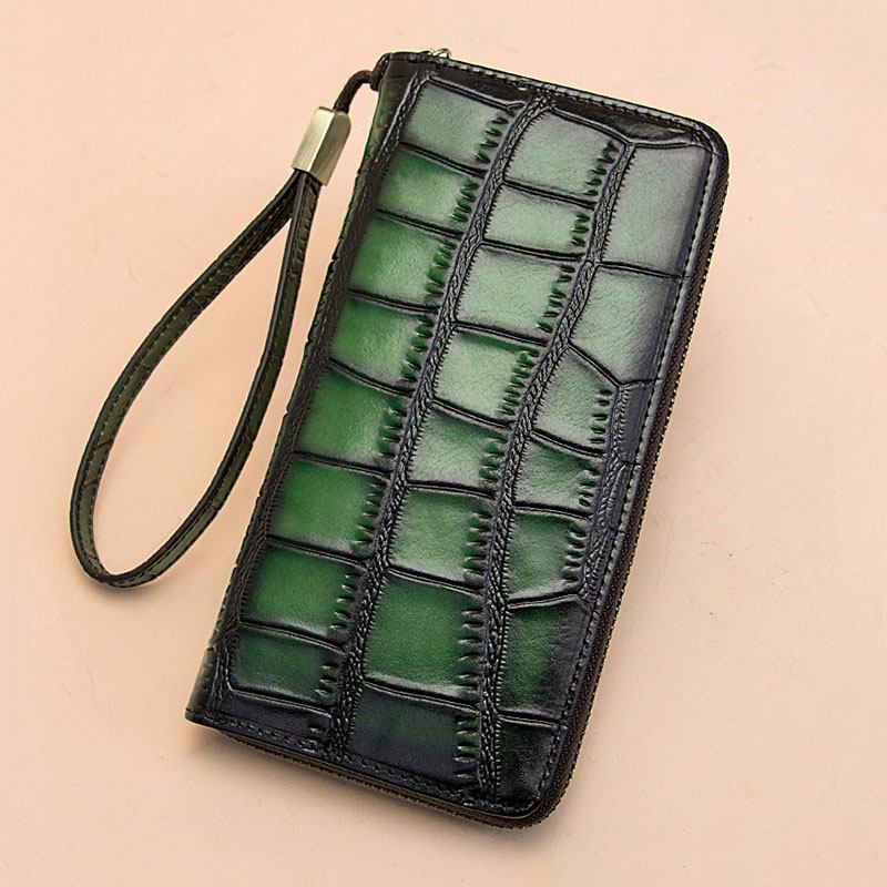 Kvinner Ekte Skinn Alligator Mønster Retro Myk Skinnveske Multi-slot Kortholder Lommebok Clutch Veske