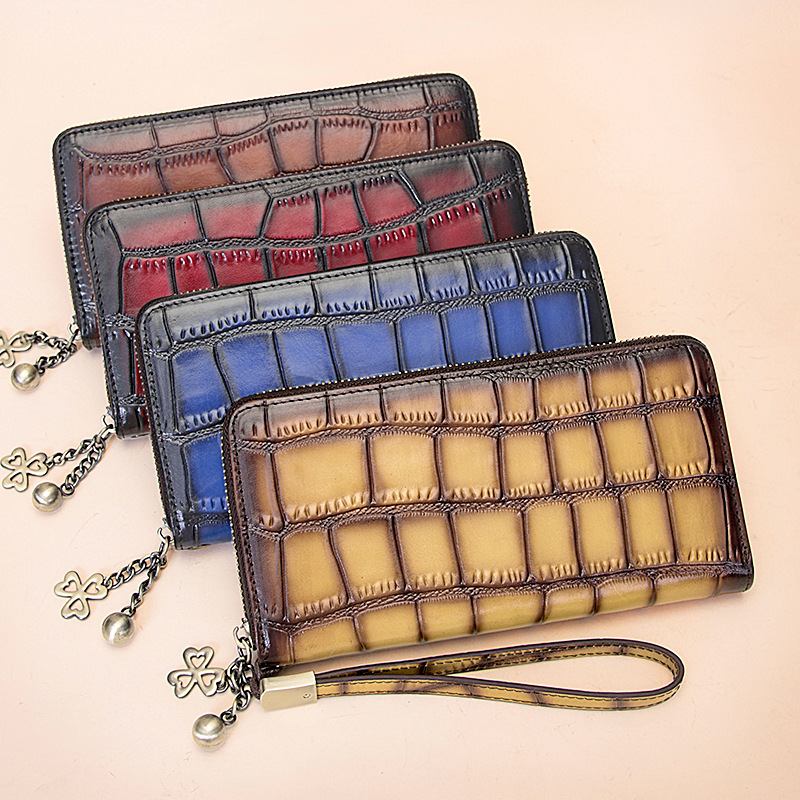 Kvinner Ekte Skinn Alligator Mønster Retro Myk Skinnveske Multi-slot Kortholder Lommebok Clutch Veske