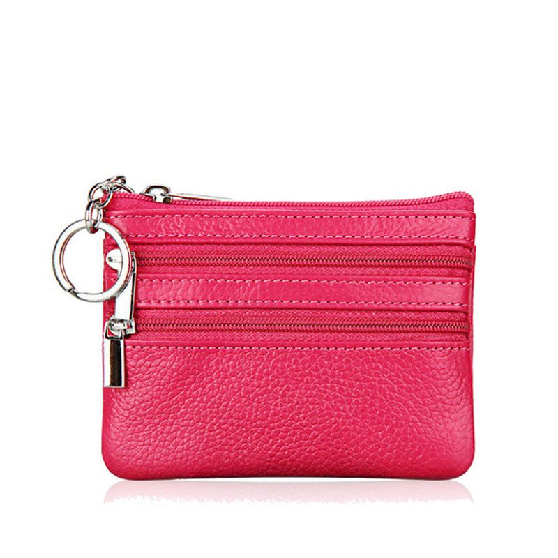 Kvinner Ekte Skinn Dobbel Glidelås Kortholder Clutch Lommebok Candy Color Myntposer