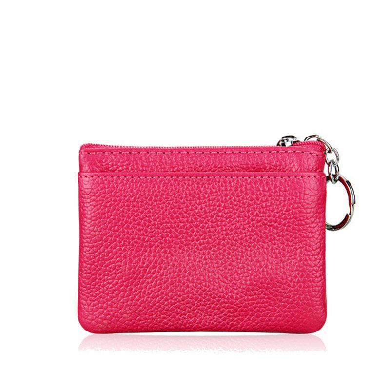 Kvinner Ekte Skinn Dobbel Glidelås Kortholder Clutch Lommebok Candy Color Myntposer