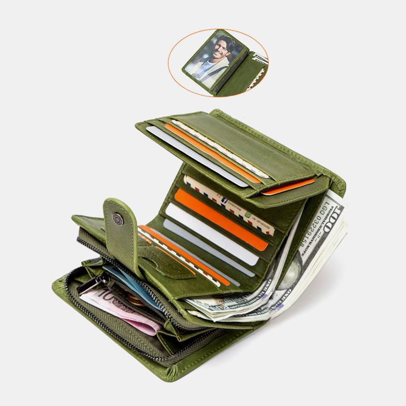 Kvinner Ekte Skinn Multi-function Multi Card Slots Fritids Ensfarget Brief Kortholder Lommebok