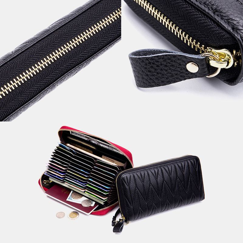 Kvinner Orgeldesign I Ekte Skinn Multi-card Slot Clutch Veske Lang Lommebok