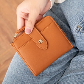 Kvinner Pu-skinn Bifold Hasp Multi-card Slot Retro Kort Kortholder Clutch Lommebøker Med Håndleddsstropp