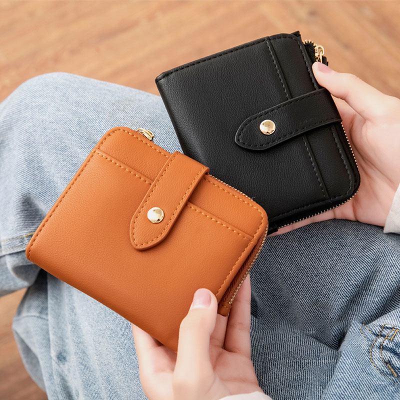 Kvinner Pu-skinn Bifold Hasp Multi-card Slot Retro Kort Kortholder Clutch Lommebøker Med Håndleddsstropp