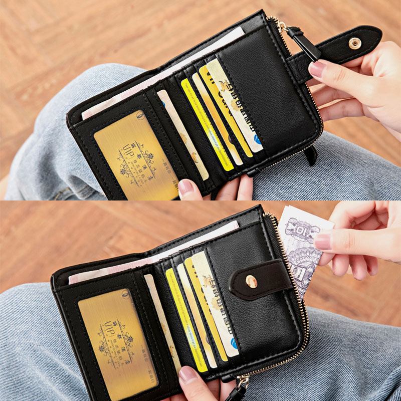 Kvinner Pu-skinn Bifold Hasp Multi-card Slot Retro Kort Kortholder Clutch Lommebøker Med Håndleddsstropp