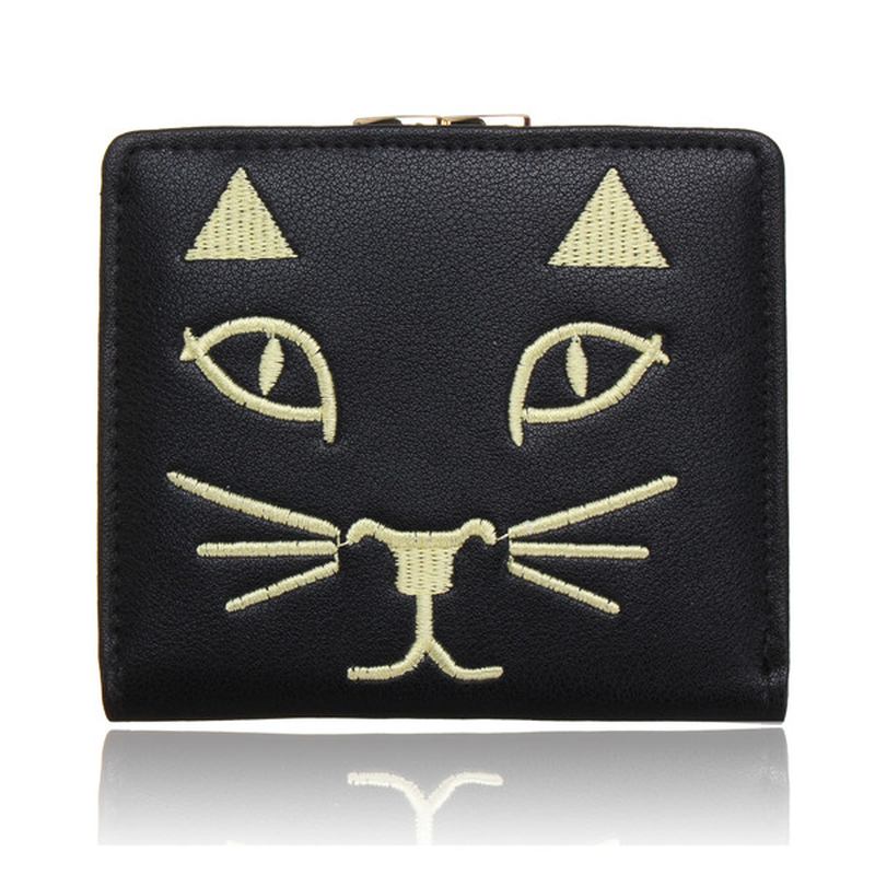 Kvinner Søt Katt Kort Lommebok Dame Lovely Animal Hasp Purse Kortholder Myntposer