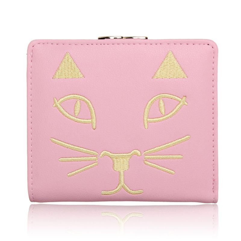 Kvinner Søt Katt Kort Lommebok Dame Lovely Animal Hasp Purse Kortholder Myntposer