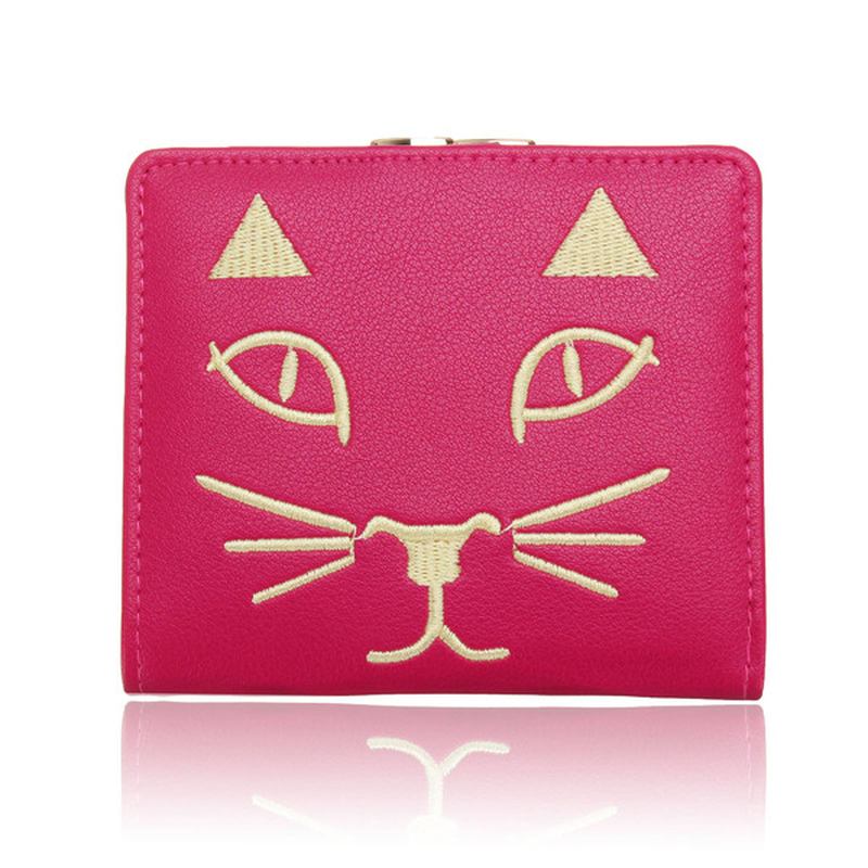 Kvinner Søt Katt Kort Lommebok Dame Lovely Animal Hasp Purse Kortholder Myntposer