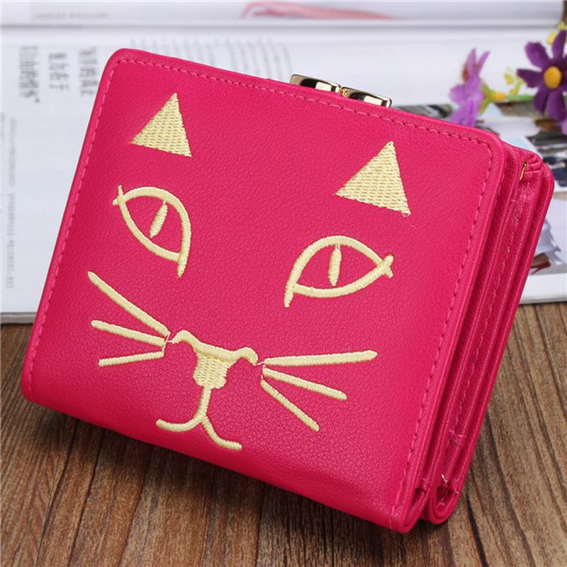 Kvinner Søt Katt Kort Lommebok Dame Lovely Animal Hasp Purse Kortholder Myntposer