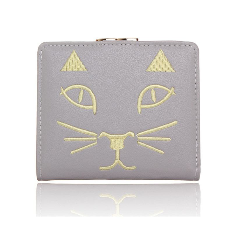 Kvinner Søt Katt Kort Lommebok Dame Lovely Animal Hasp Purse Kortholder Myntposer