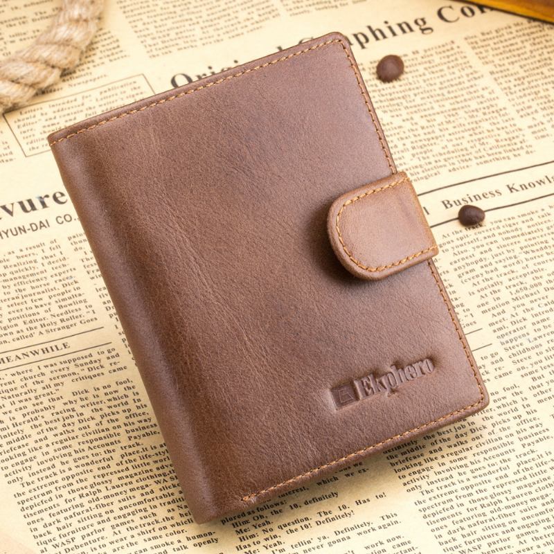 Menn Bifold Kort Lommebok Vintage Ekte Skinn Multi-card Slot Kortholder Hasp Mynt Bag