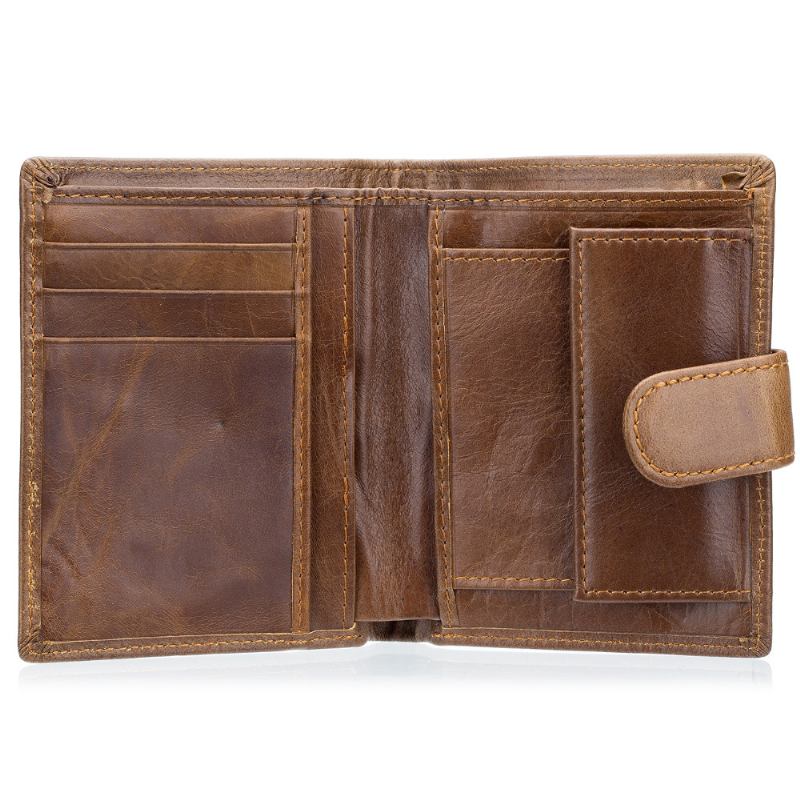 Menn Bifold Kort Lommebok Vintage Ekte Skinn Multi-card Slot Kortholder Hasp Mynt Bag