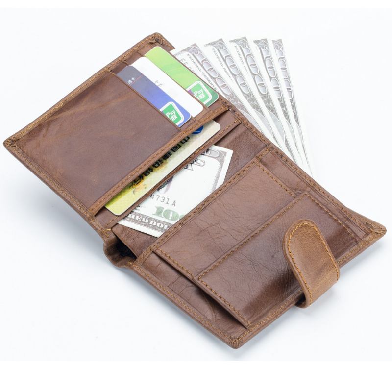 Menn Bifold Kort Lommebok Vintage Ekte Skinn Multi-card Slot Kortholder Hasp Mynt Bag