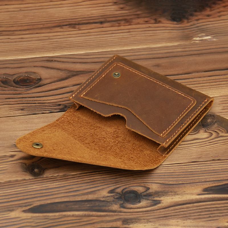 Menn Crazy Horse Leather Hasp Wallets Retro Id-kort Førerkortholder Pengeklemme