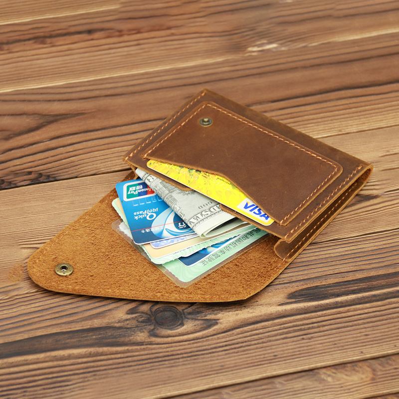 Menn Crazy Horse Leather Hasp Wallets Retro Id-kort Førerkortholder Pengeklemme