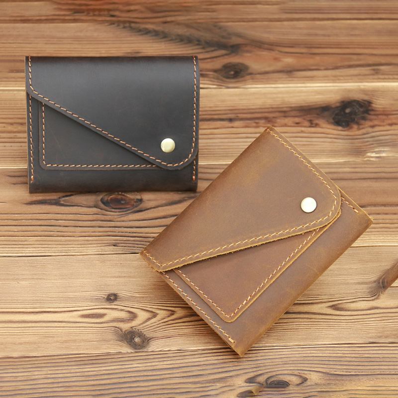 Menn Crazy Horse Leather Hasp Wallets Retro Id-kort Førerkortholder Pengeklemme