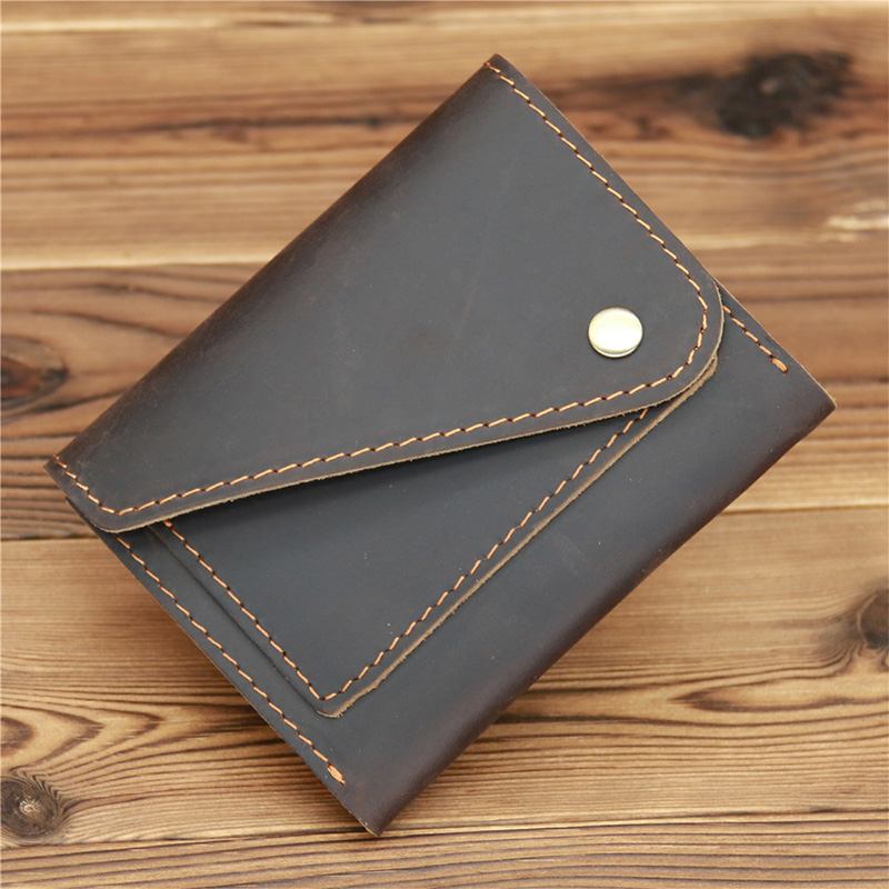 Menn Crazy Horse Leather Hasp Wallets Retro Id-kort Førerkortholder Pengeklemme