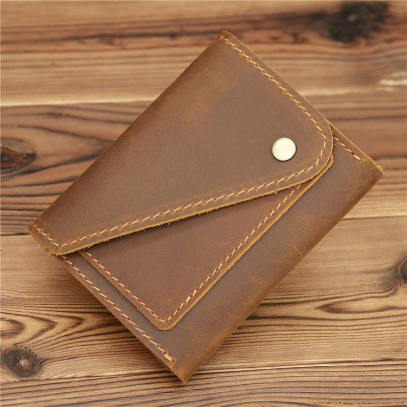 Menn Crazy Horse Leather Hasp Wallets Retro Id-kort Førerkortholder Pengeklemme