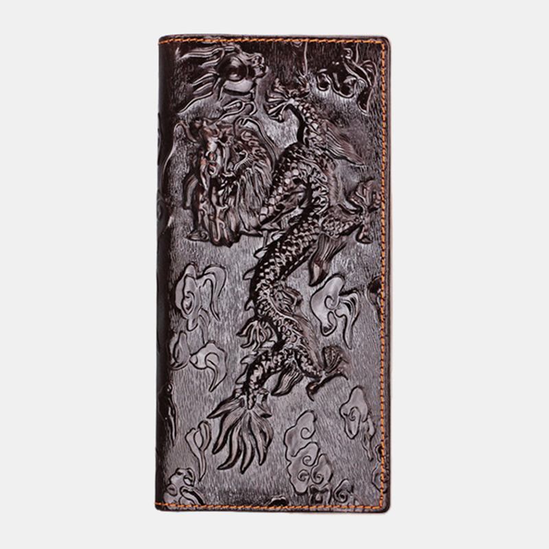 Menn Ekte Skinn 3d Dragon Pattern Retro Business Multi-slot Kortholder Lommebok