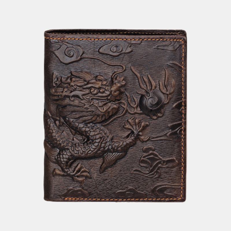 Menn Ekte Skinn 3d Dragon Pattern Retro Business Multi-slot Kortholder Lommebok