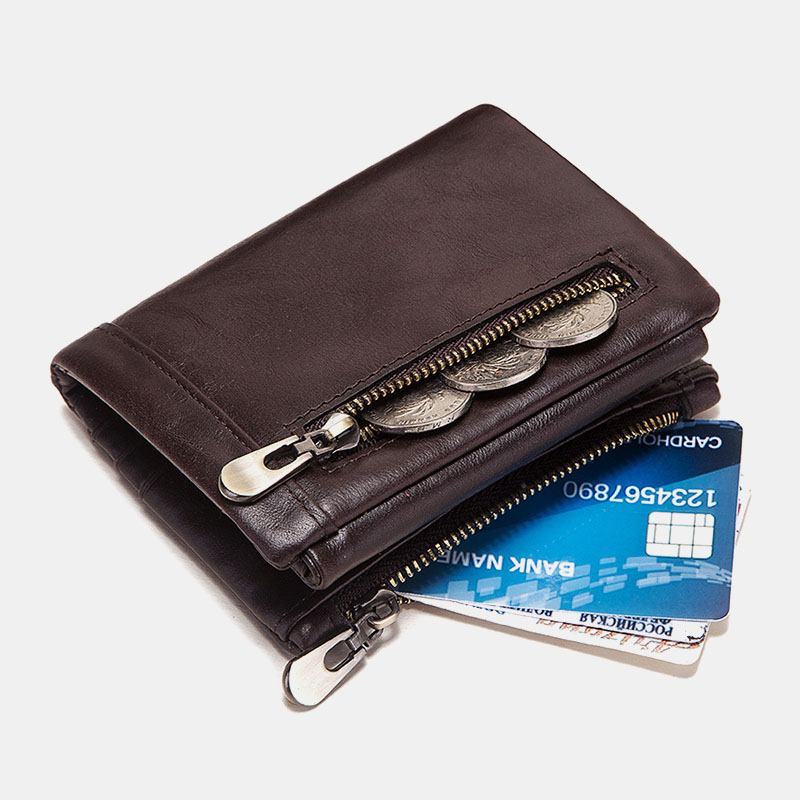 Menn Ekte Skinn Anti-theft Glidelås Multi-slot Card Holder Lommebok