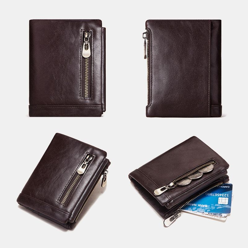 Menn Ekte Skinn Anti-theft Glidelås Multi-slot Card Holder Lommebok