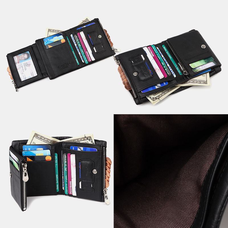 Menn Ekte Skinn Anti-theft Glidelås Multi-slot Card Holder Lommebok