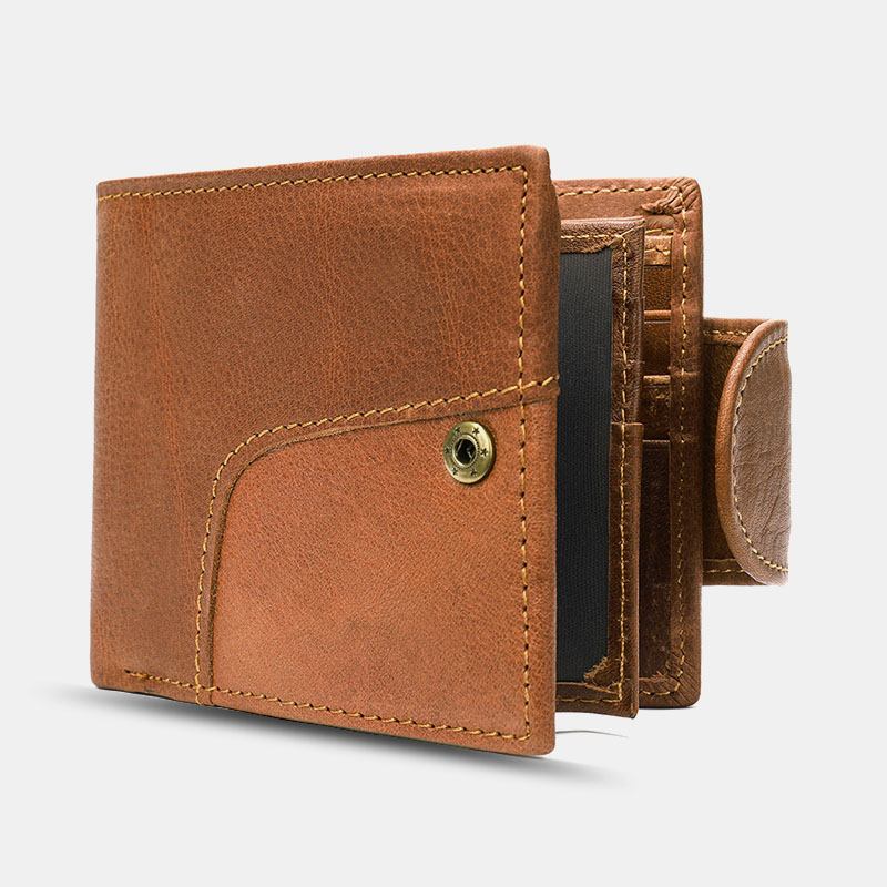 Menn Ekte Skinn Bifold Anti-tyveri Multi-card Slot Retro Fritids Kortholder Mynt Lommebok